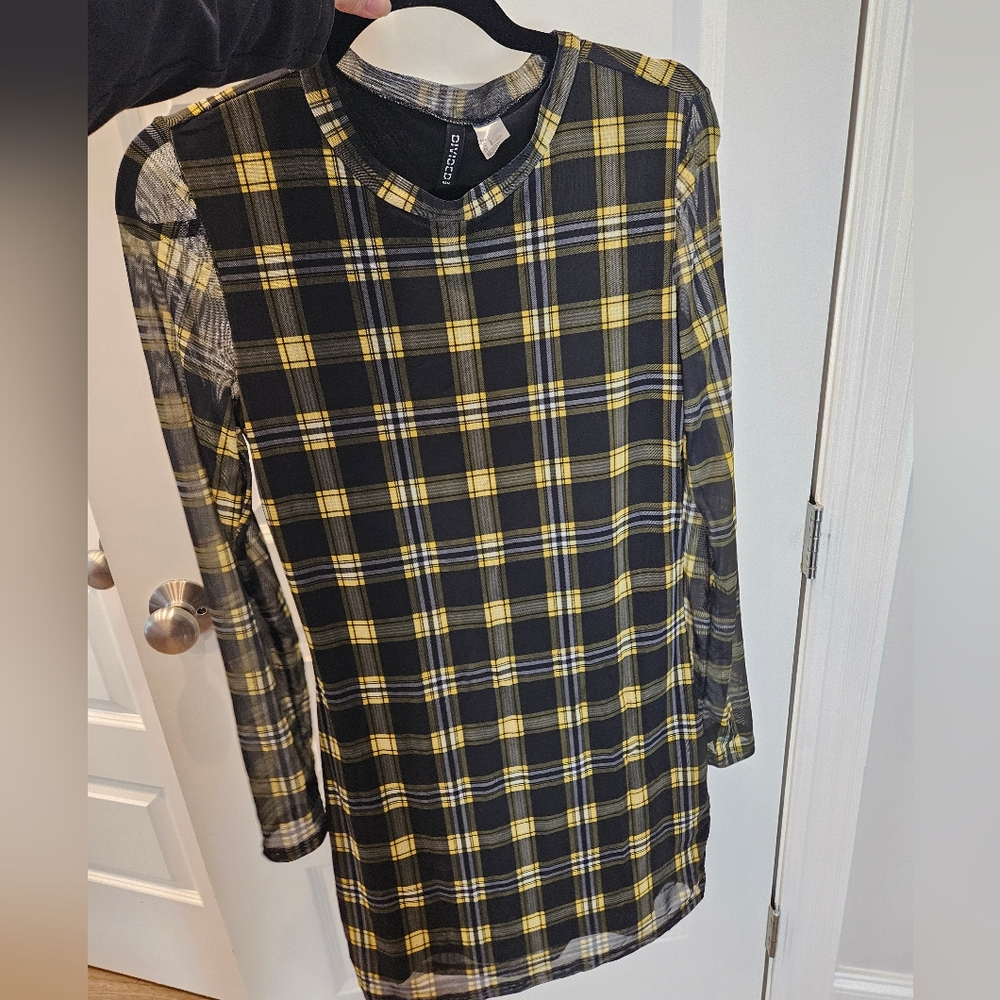 Men's Black and Yellow Plaid Shirt